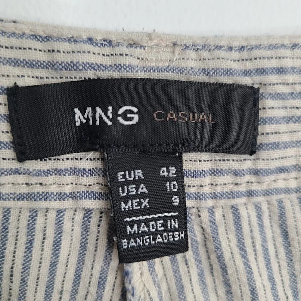 MNG Blue Grey Striped Linen Blend Cuffed Lagenlook Shorts 10